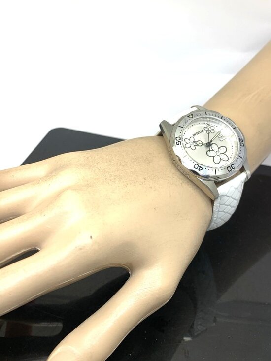 Invicta Women\'s Watch 12512 Angel Quartz Floral Dial White Leather Band 38mm main image 4